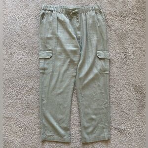 Just Living ~ Linen Blend Cargo Casual Pant ~ Pale Olive ~ Size XL